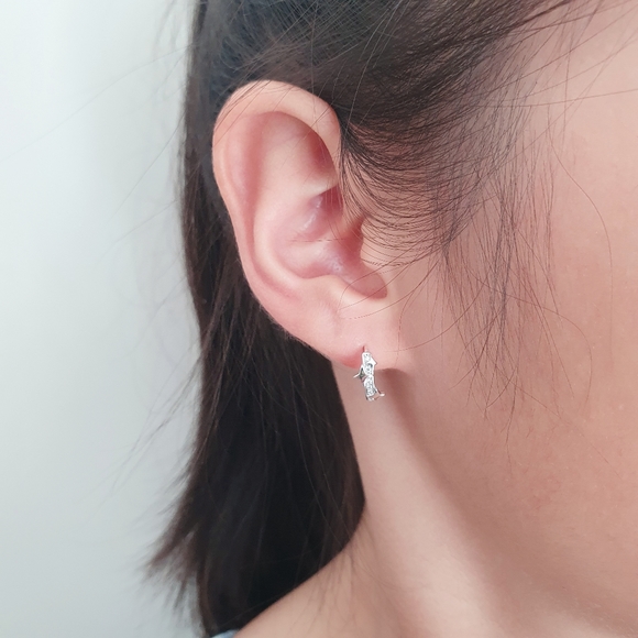 Rhodium Plated Over 925 Sterling Silver Celestial Diamante Crystal Hoop Earrings - Picture 5 of 5